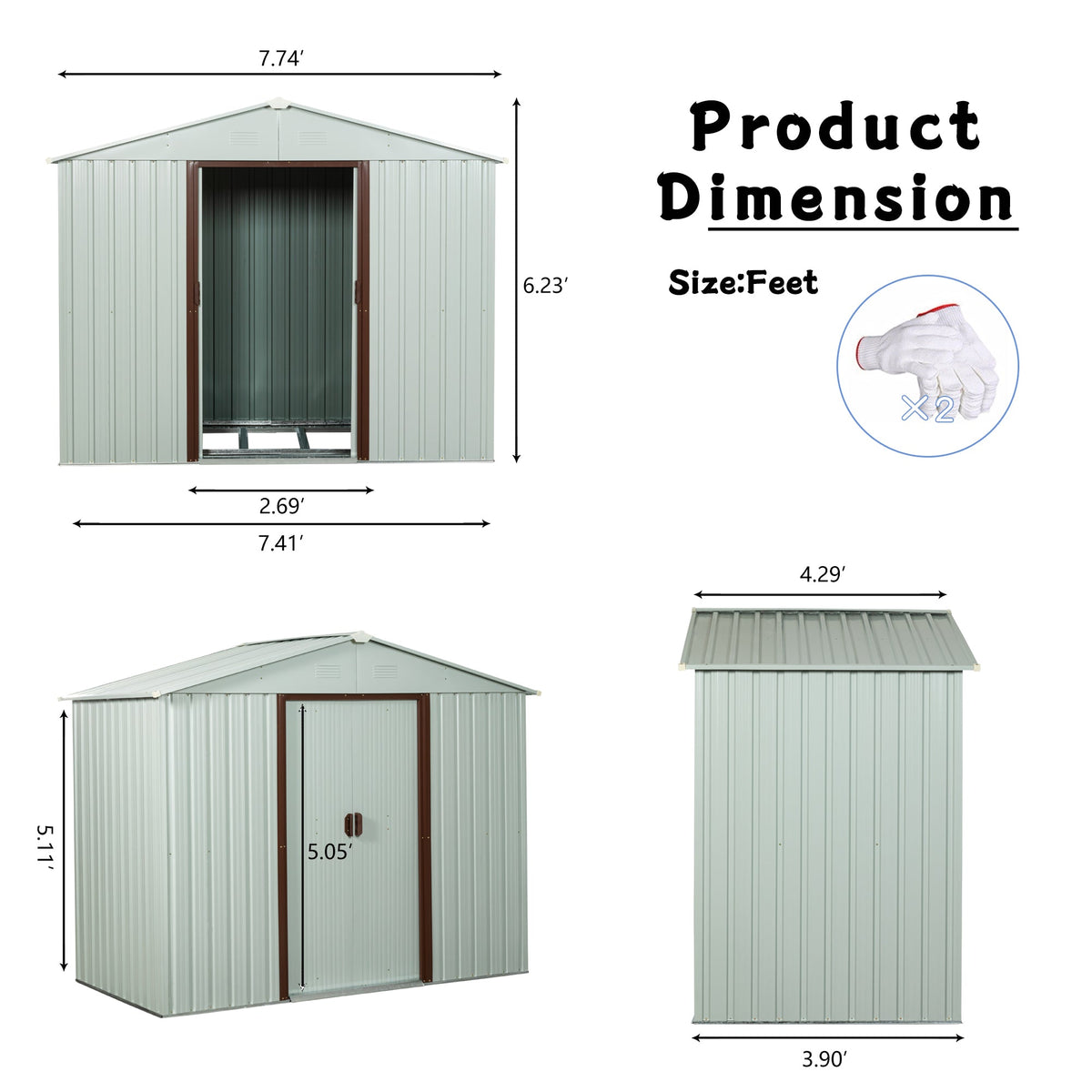 8ft x 4ft Outdoor Metal Storage Shed with Metal Foundation