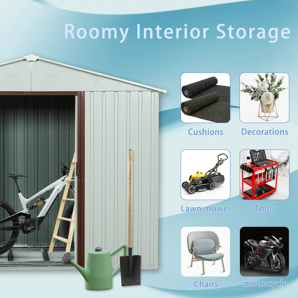 6ft x 5ft Outdoor Metal Storage Shed with Metal Foundation
