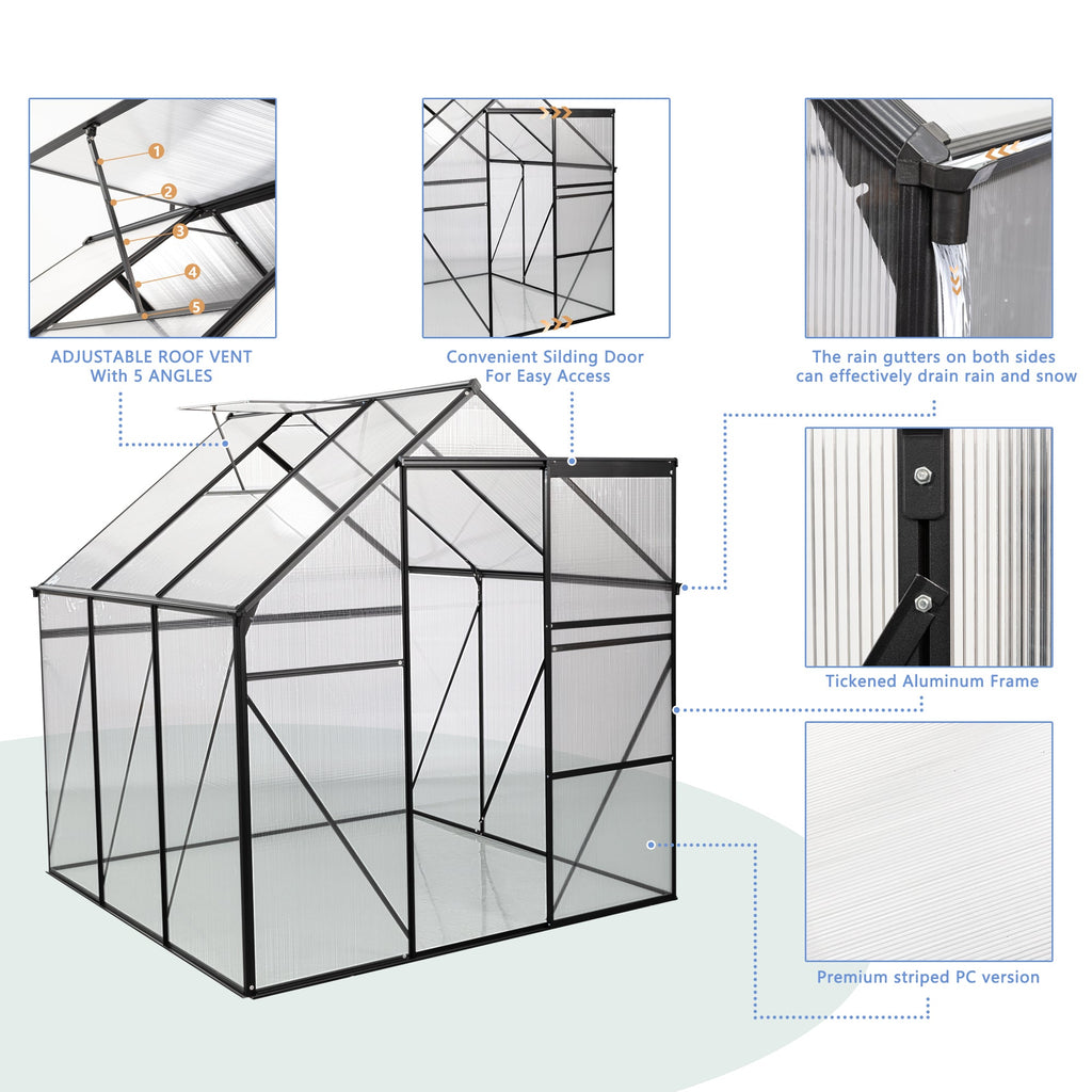 6X6FT Black Polycarbonate Greenhouse