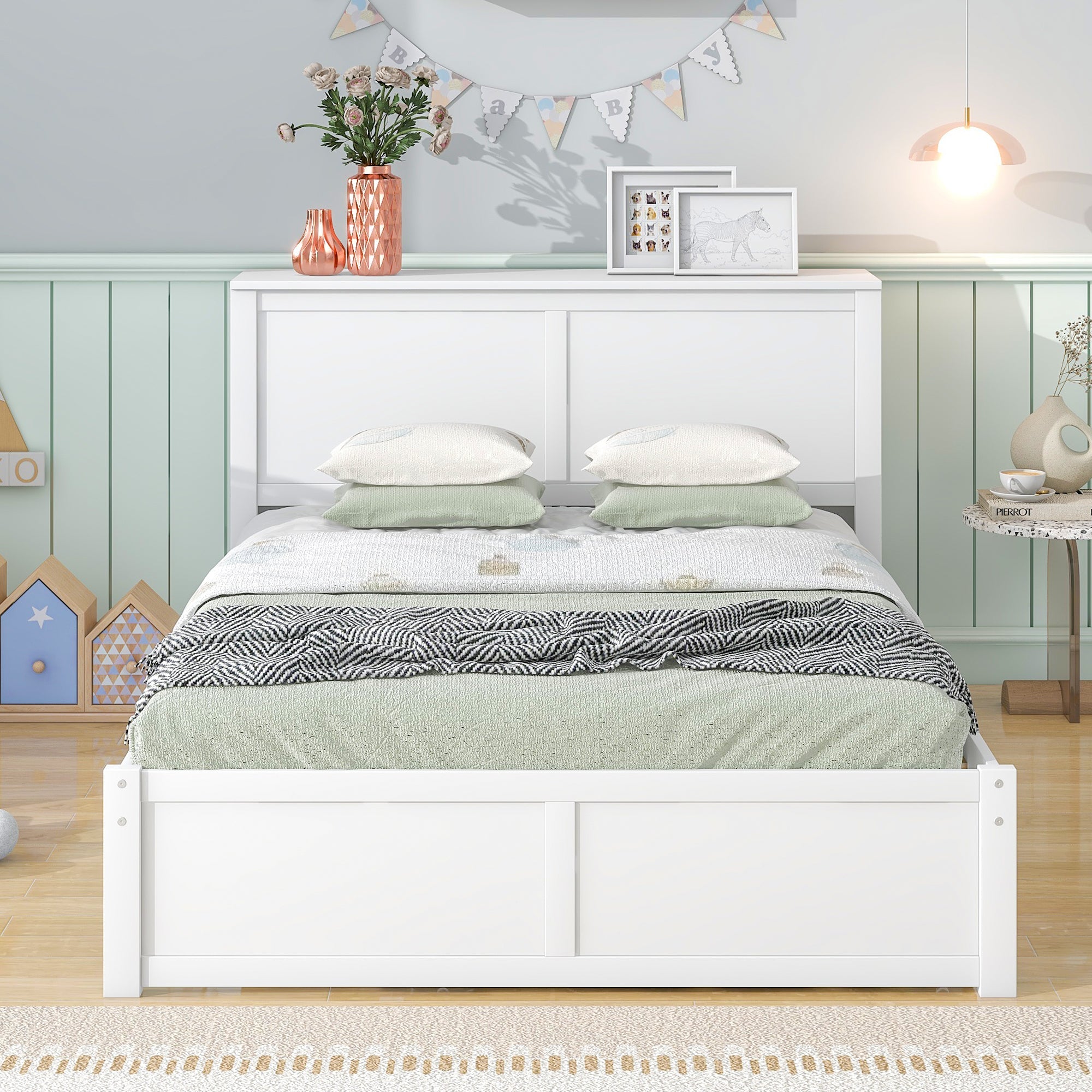 Full Size Storage Platform Bed with Pull Out Shelves and Twin Size Trundle