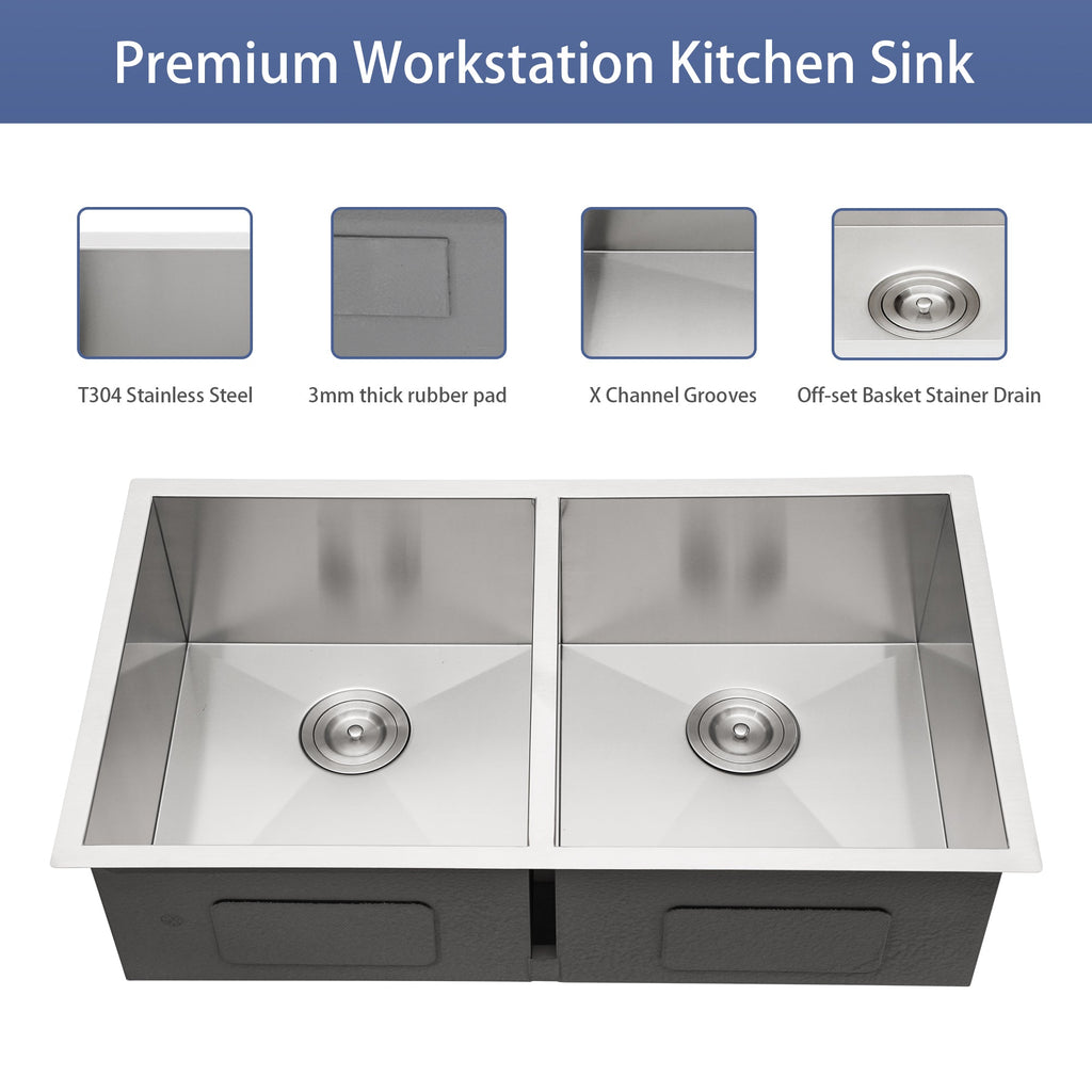 Undermount Double Bowl Kitchen Sink (50/50) in 16 Gauge Stainless Steel