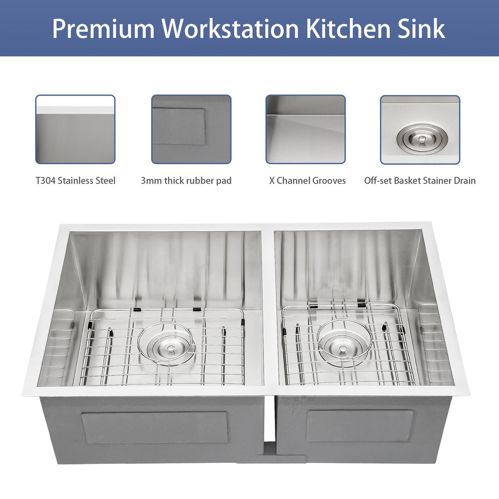 16 Gauge Stainless Steel Undermount Double Bowl Kitchen Sink