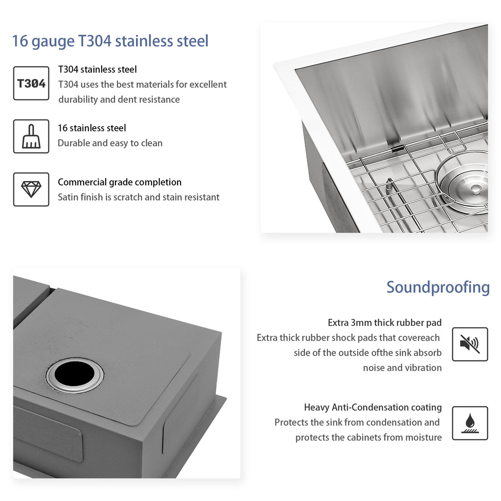 16 Gauge Stainless Steel Undermount Double Bowl Kitchen Sink
