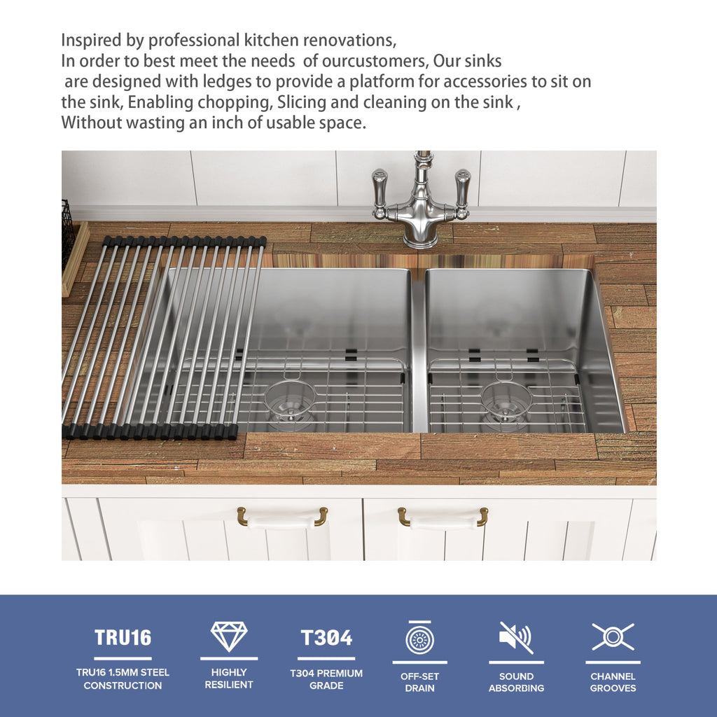 16 Gauge Stainless Steel Undermount Double Bowl Kitchen Sink