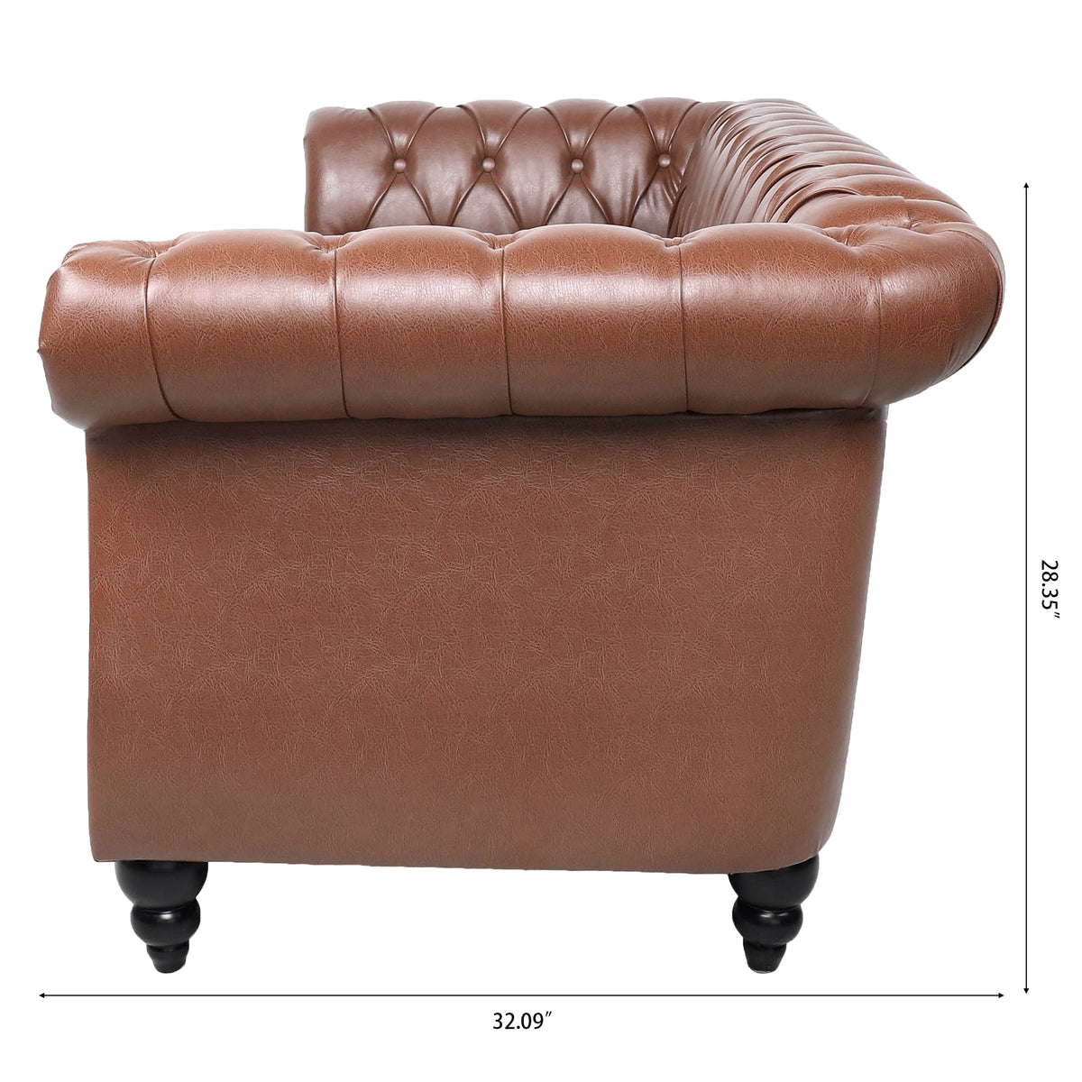 Brown PU Rolled Arm Chesterfield Three Seater Sofa