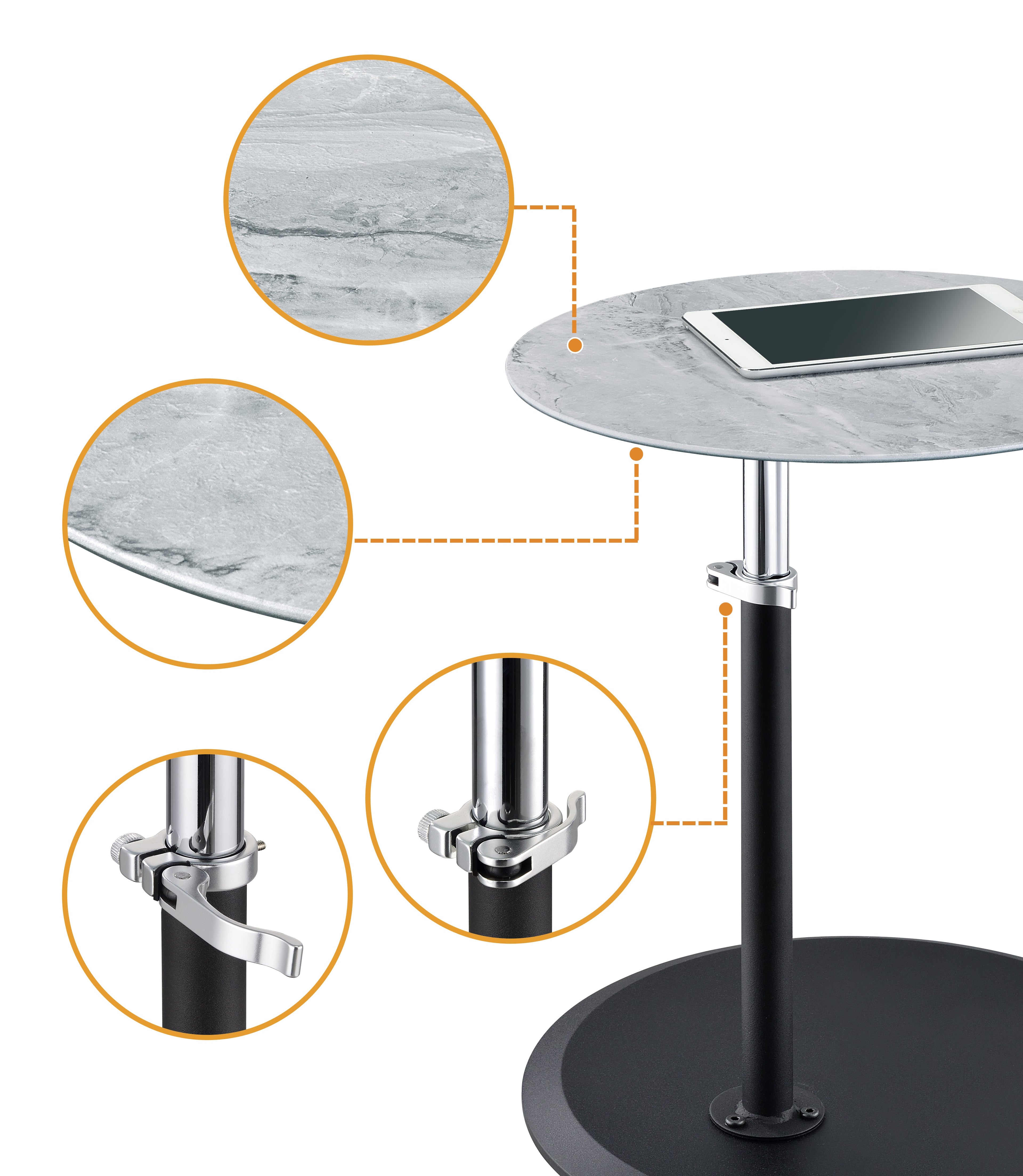 Orbit 15.5" End Table with Height Adjustable