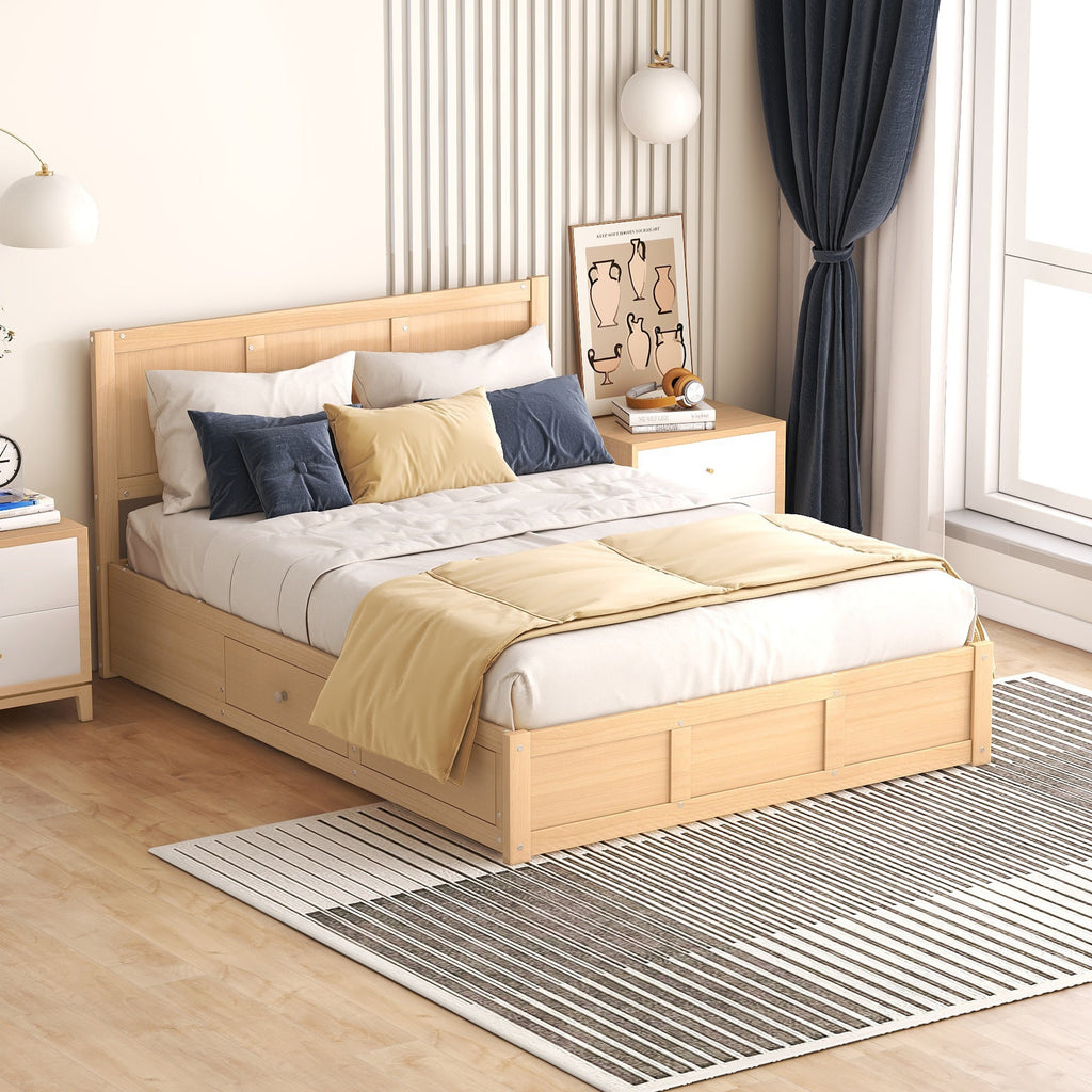 Full Size Wood Platform Bed with Underneath Storage and 2 Drawers