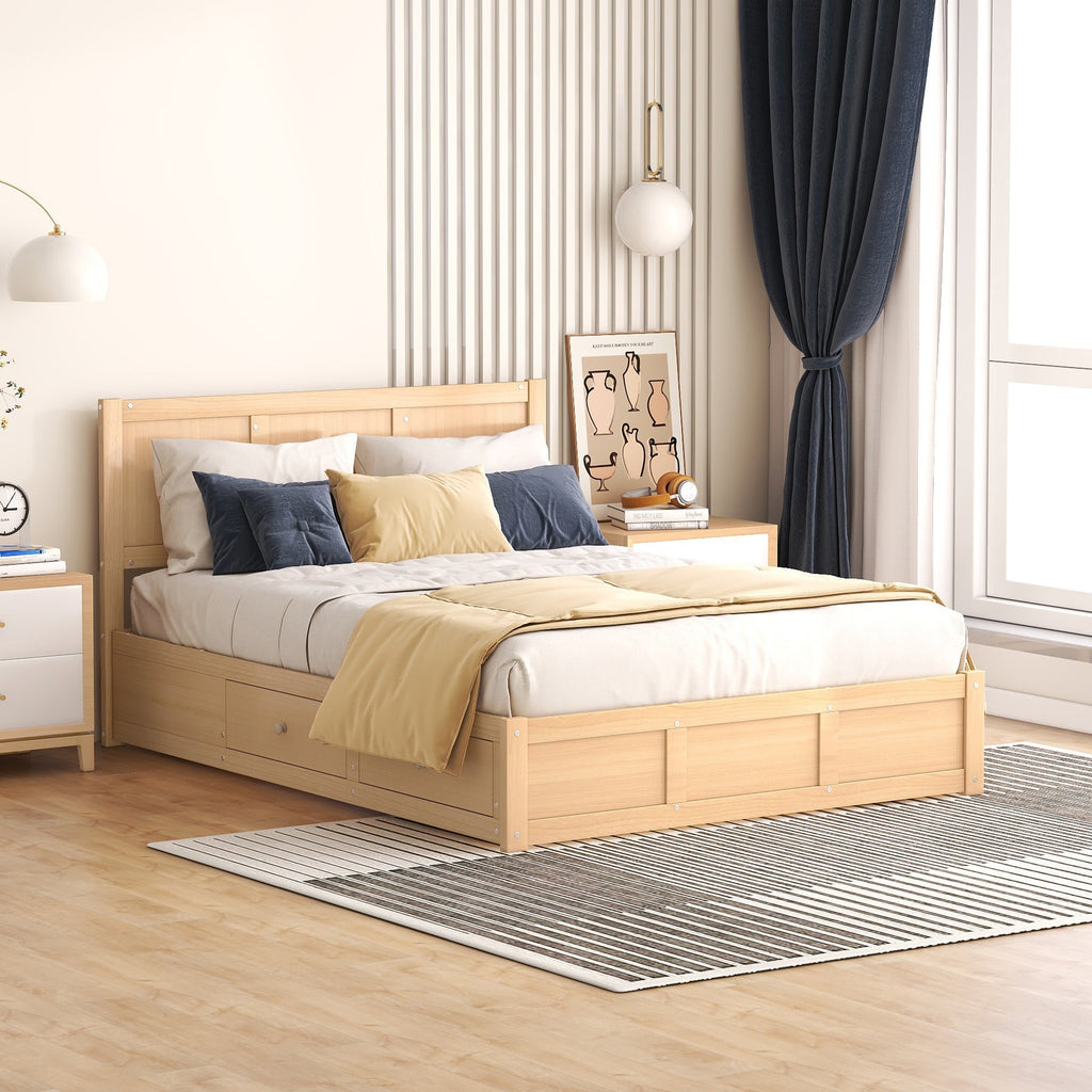 Full Size Wood Platform Bed with Underneath Storage and 2 Drawers
