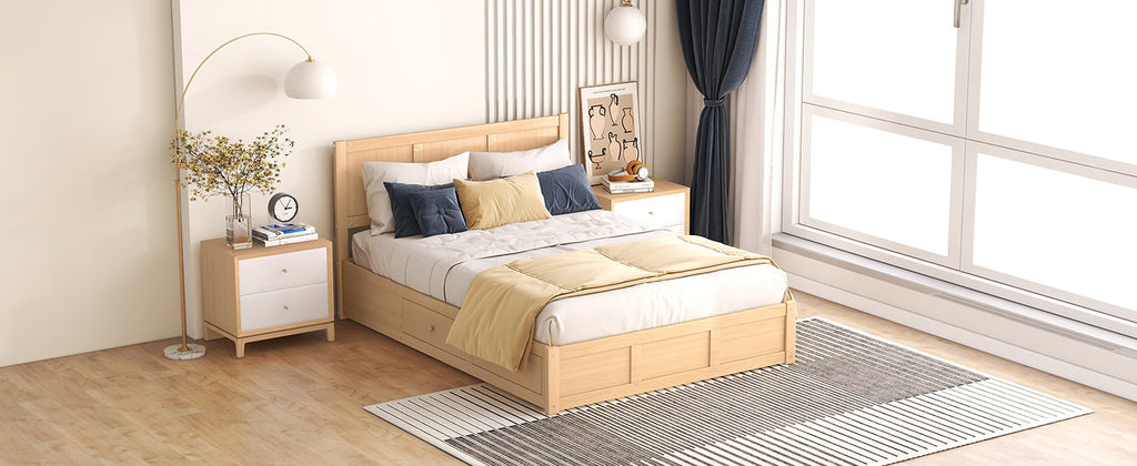 Full Size Wood Platform Bed with Underneath Storage and 2 Drawers