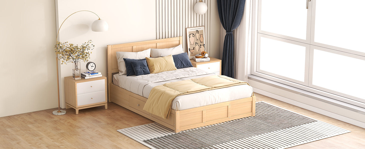 Full Size Wood Platform Bed with Underneath Storage and 2 Drawers
