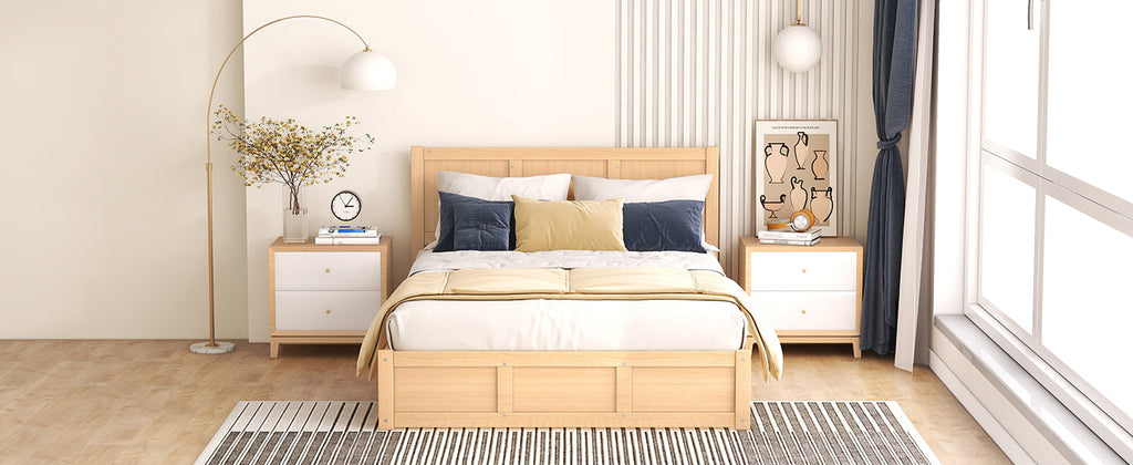 Full Size Wood Platform Bed with Underneath Storage and 2 Drawers