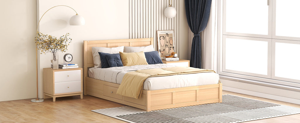 Full Size Wood Platform Bed with Underneath Storage and 2 Drawers