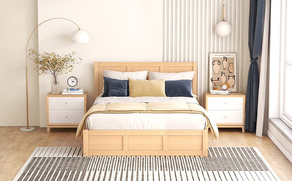 Full Size Wood Platform Bed with Underneath Storage and 2 Drawers