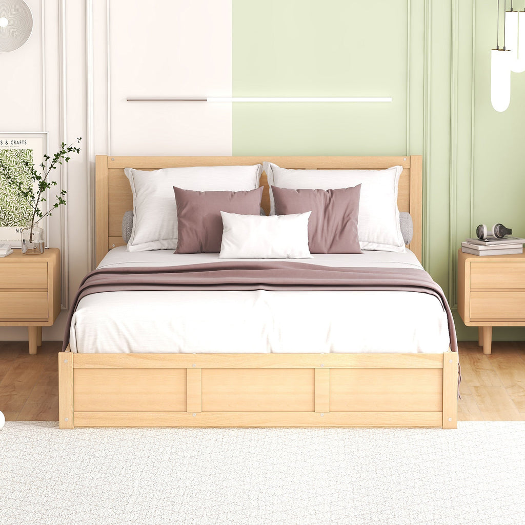 Queen Size Wood Platform Bed with Underneath Storage and 2 Drawers