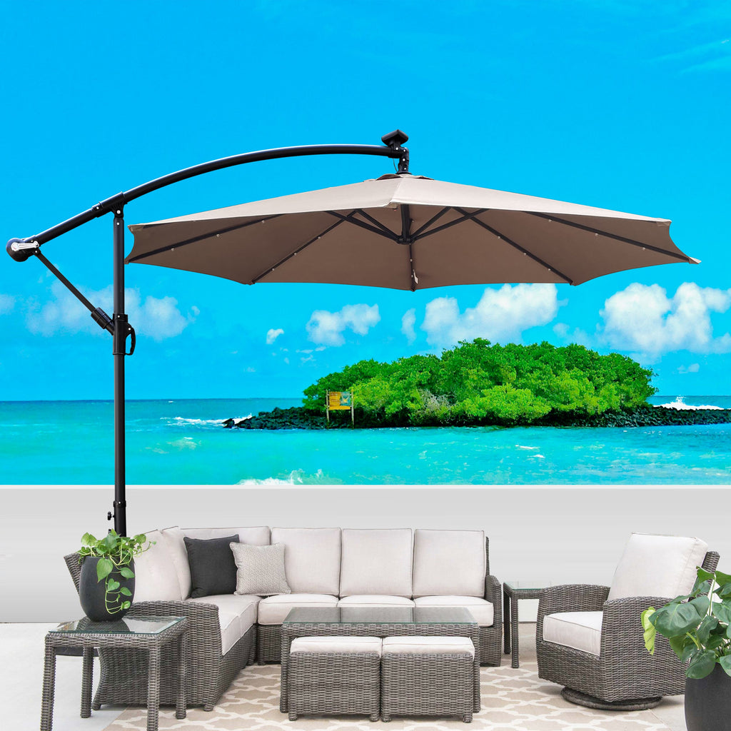 10 ft Outdoor Patio Umbrella With Solar Powered LEDs