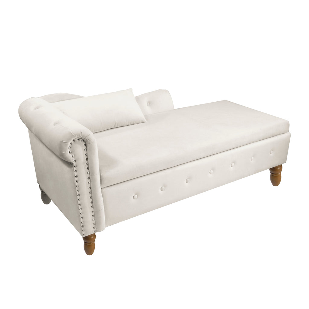 Beige Chaise Lounge Indoor Velvet Lounge Chair with Storage