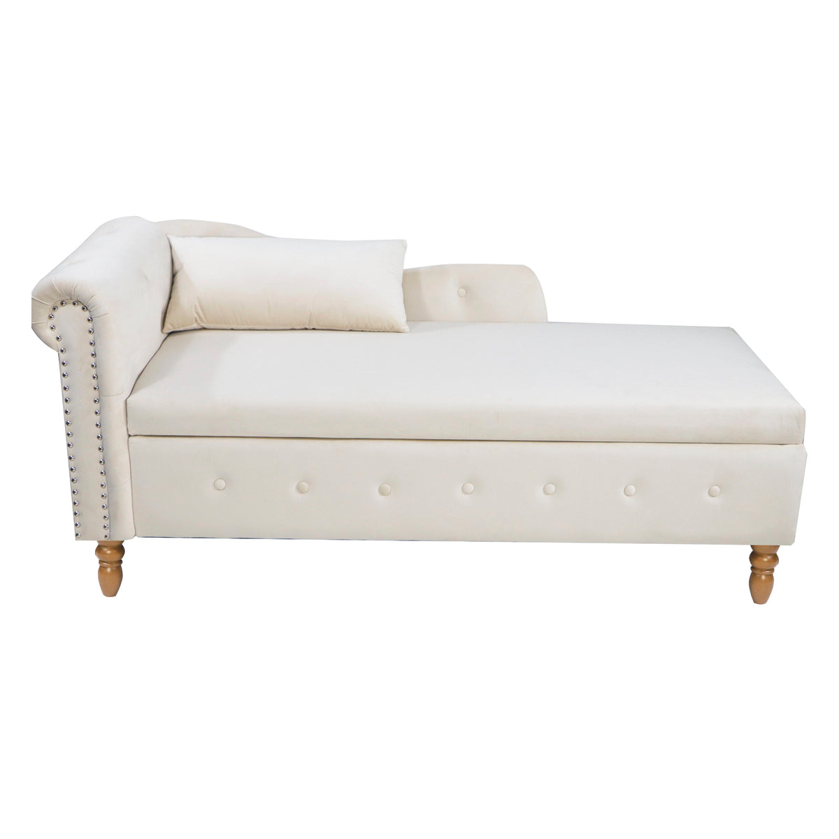 Beige Chaise Lounge Indoor Velvet Lounge Chair with Storage
