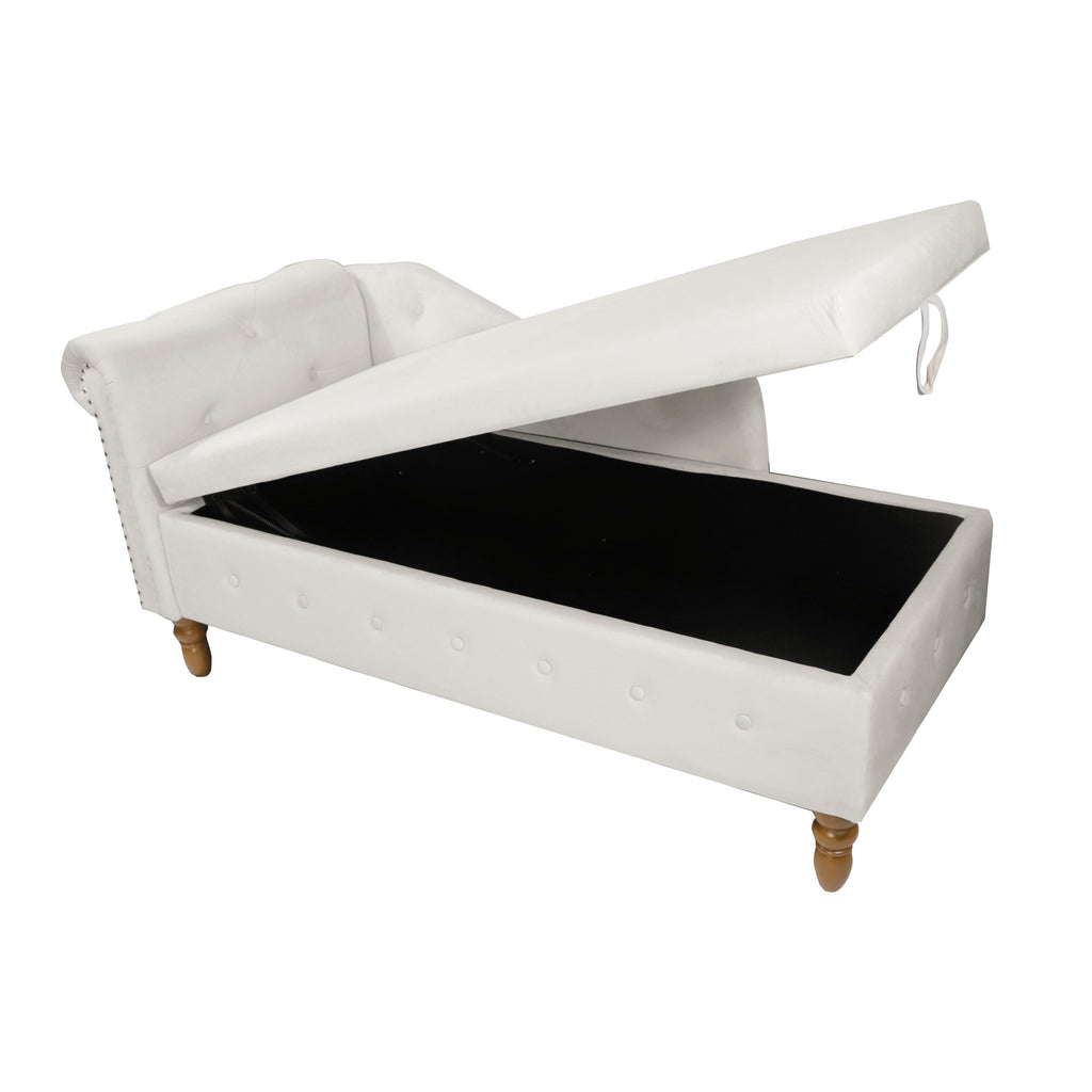 Beige Chaise Lounge Indoor Velvet Lounge Chair with Storage