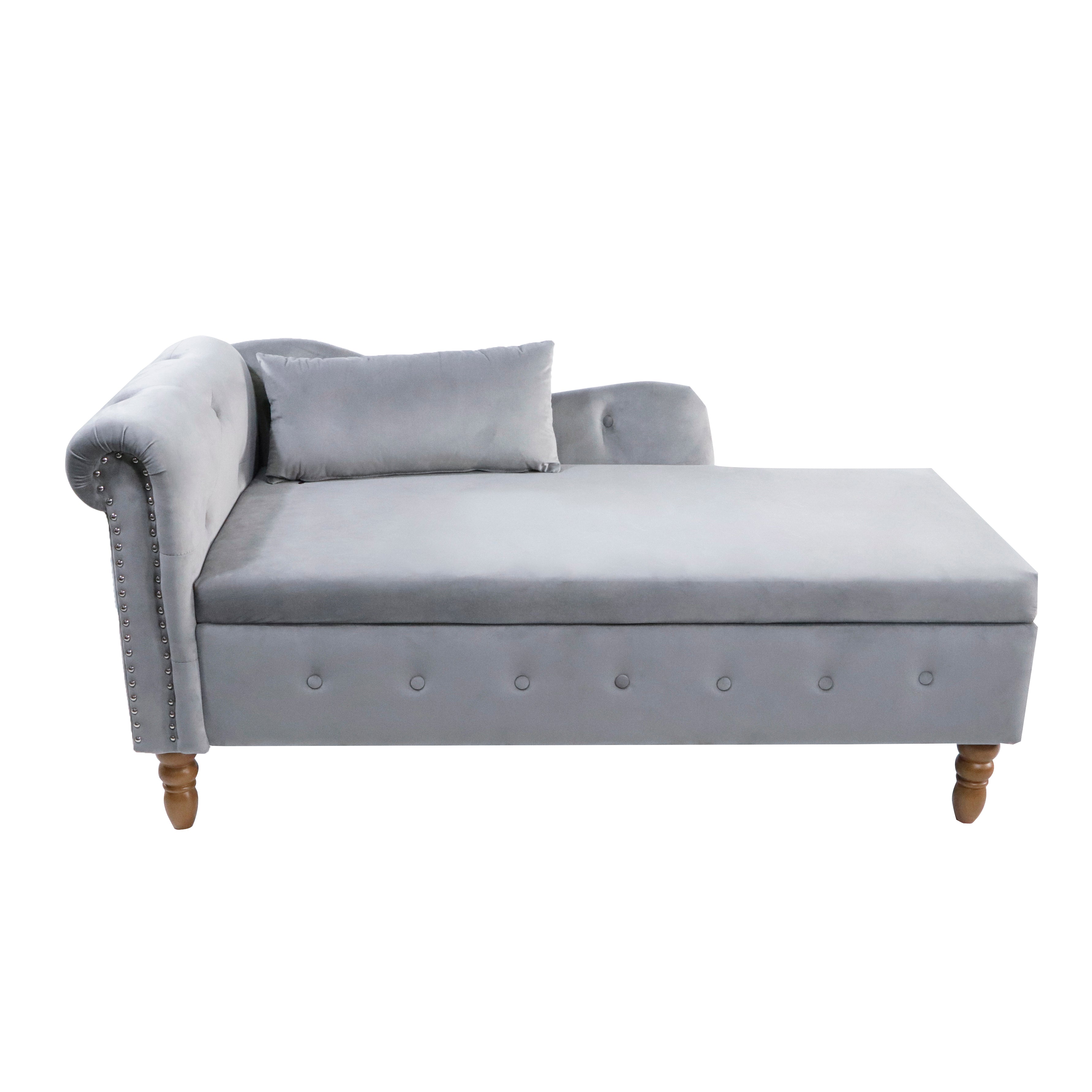 Grey Velvet Chaise Lounge with Storage