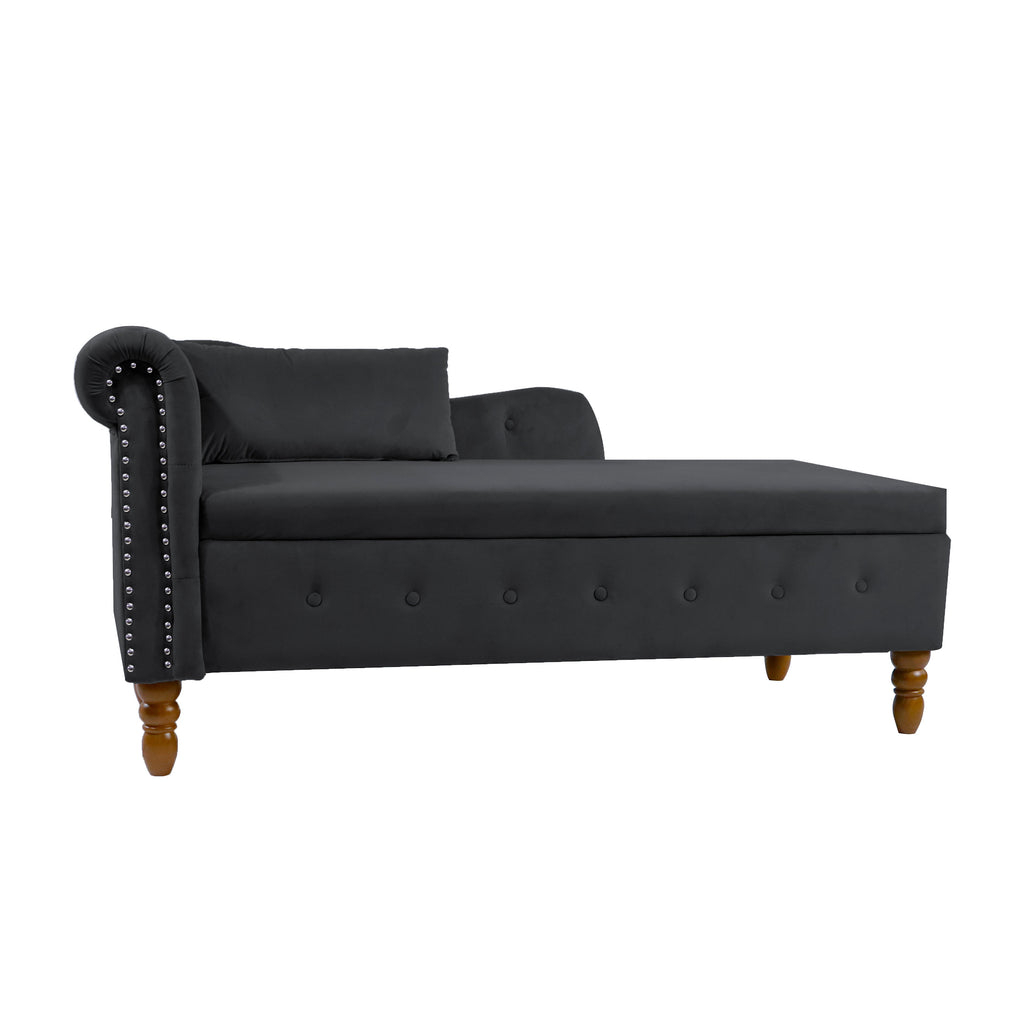 Black Chaise Lounge Indoor with Storage & Pillow