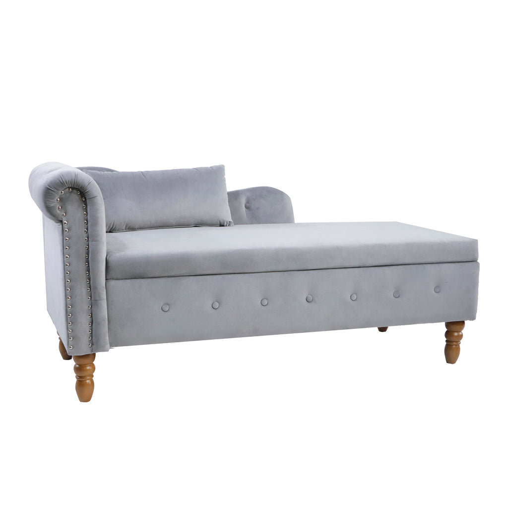 Grey Velvet Chaise Lounge with Storage