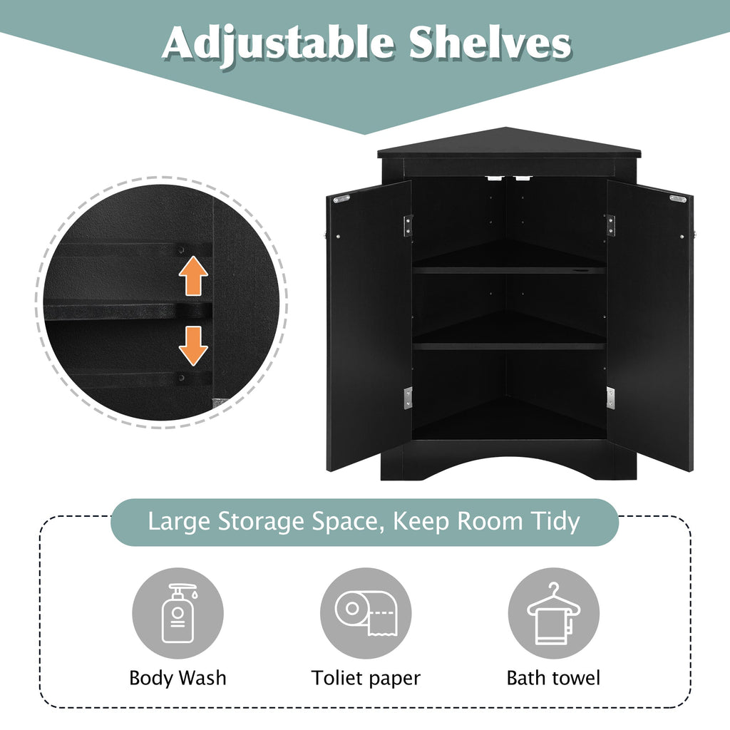 Black Triangle Bathroom Storage Cabinet with Adjustable Shelves