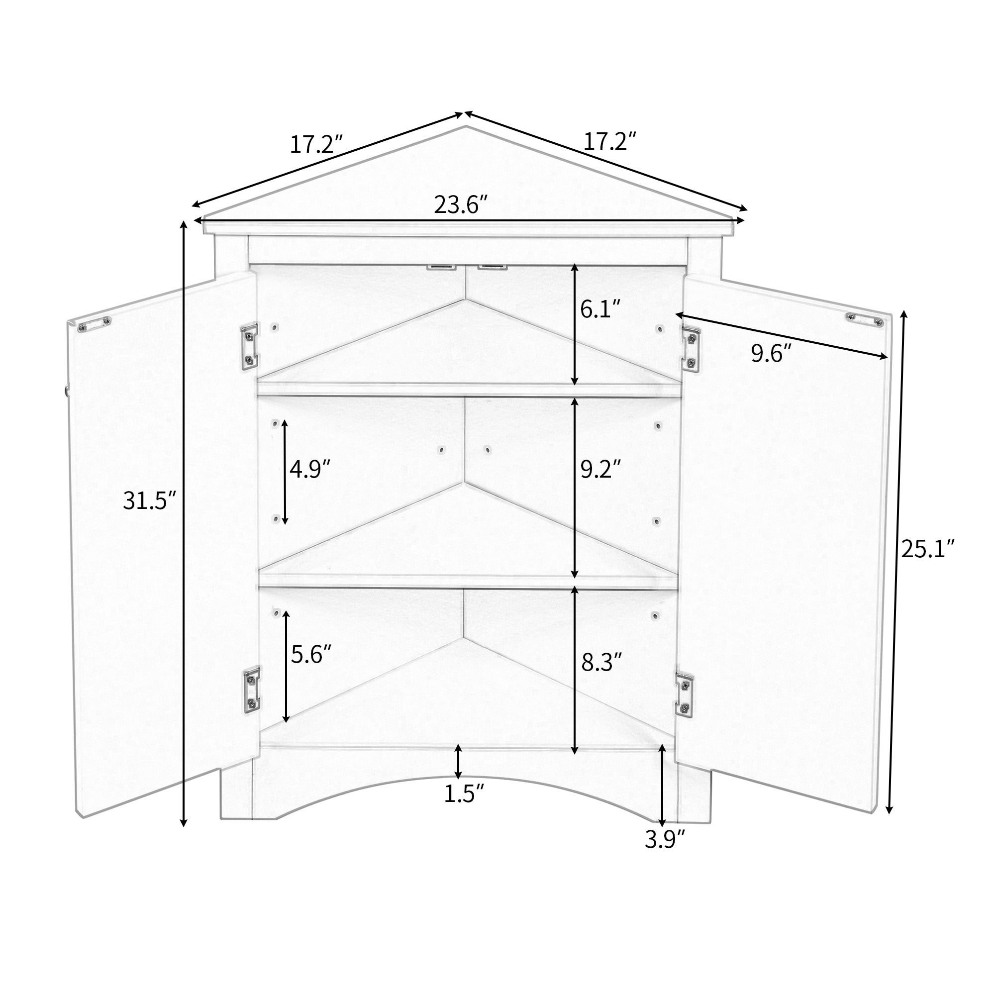 Black Triangle Bathroom Storage Cabinet with Adjustable Shelves
