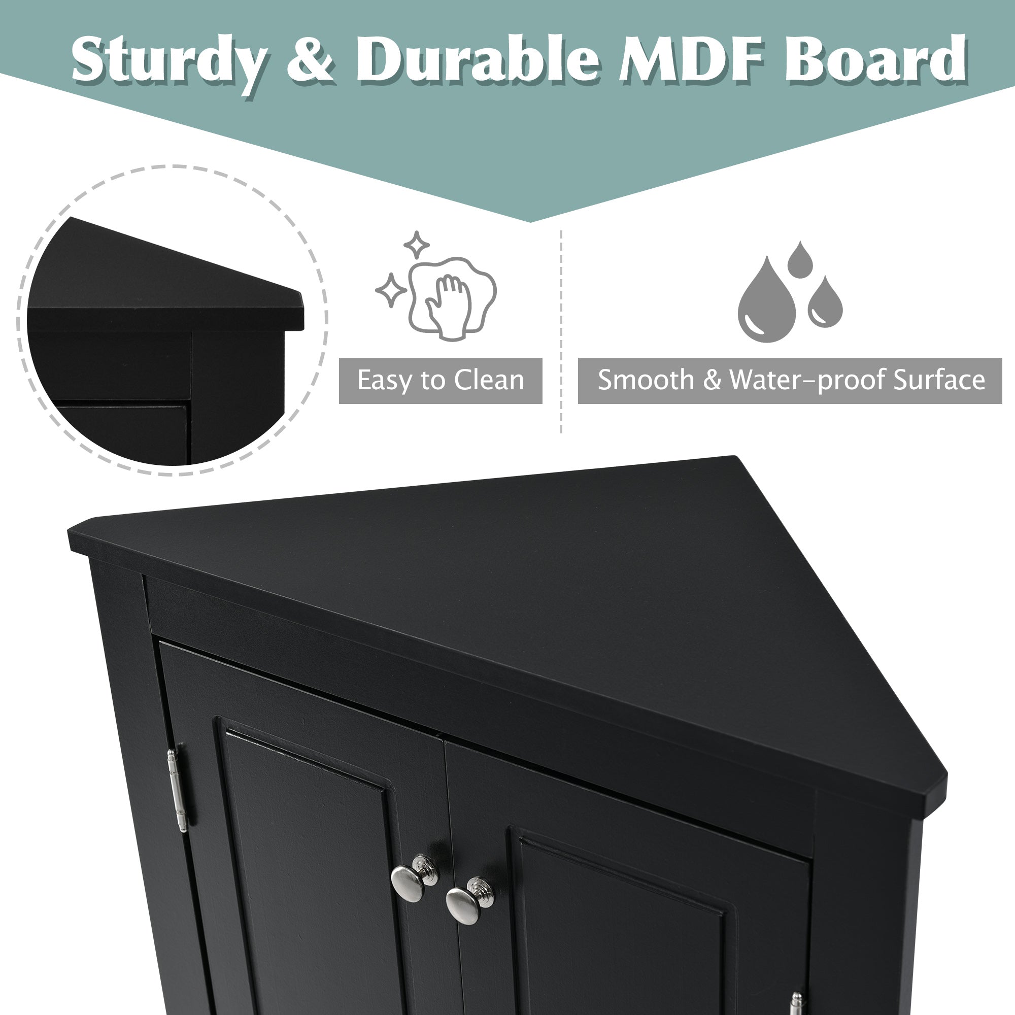 Black Triangle Bathroom Storage Cabinet with Adjustable Shelves