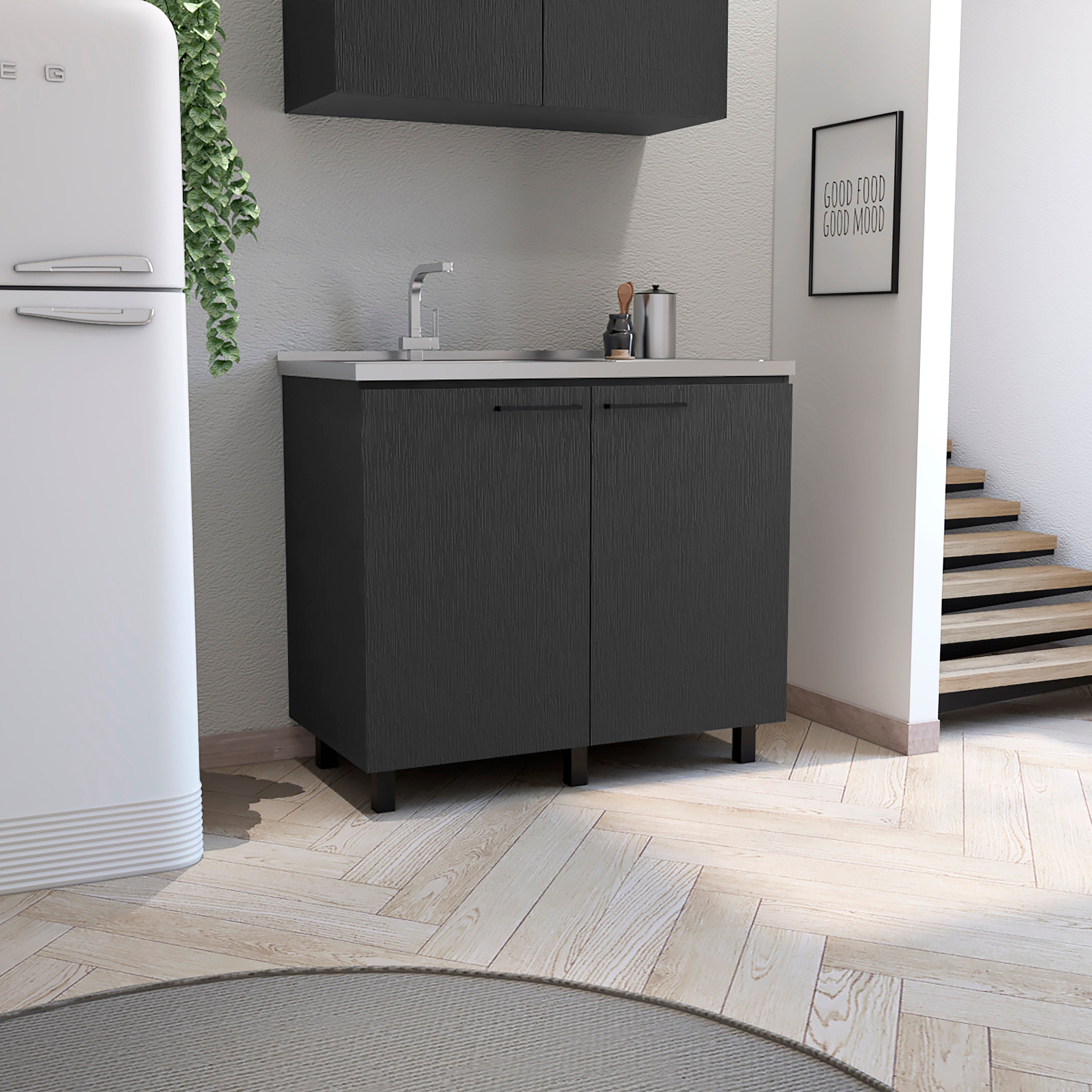 Napoles 2 Utility Sink with Cabinet, Stainless Steel Countertop, Interior Shelf - Wenge