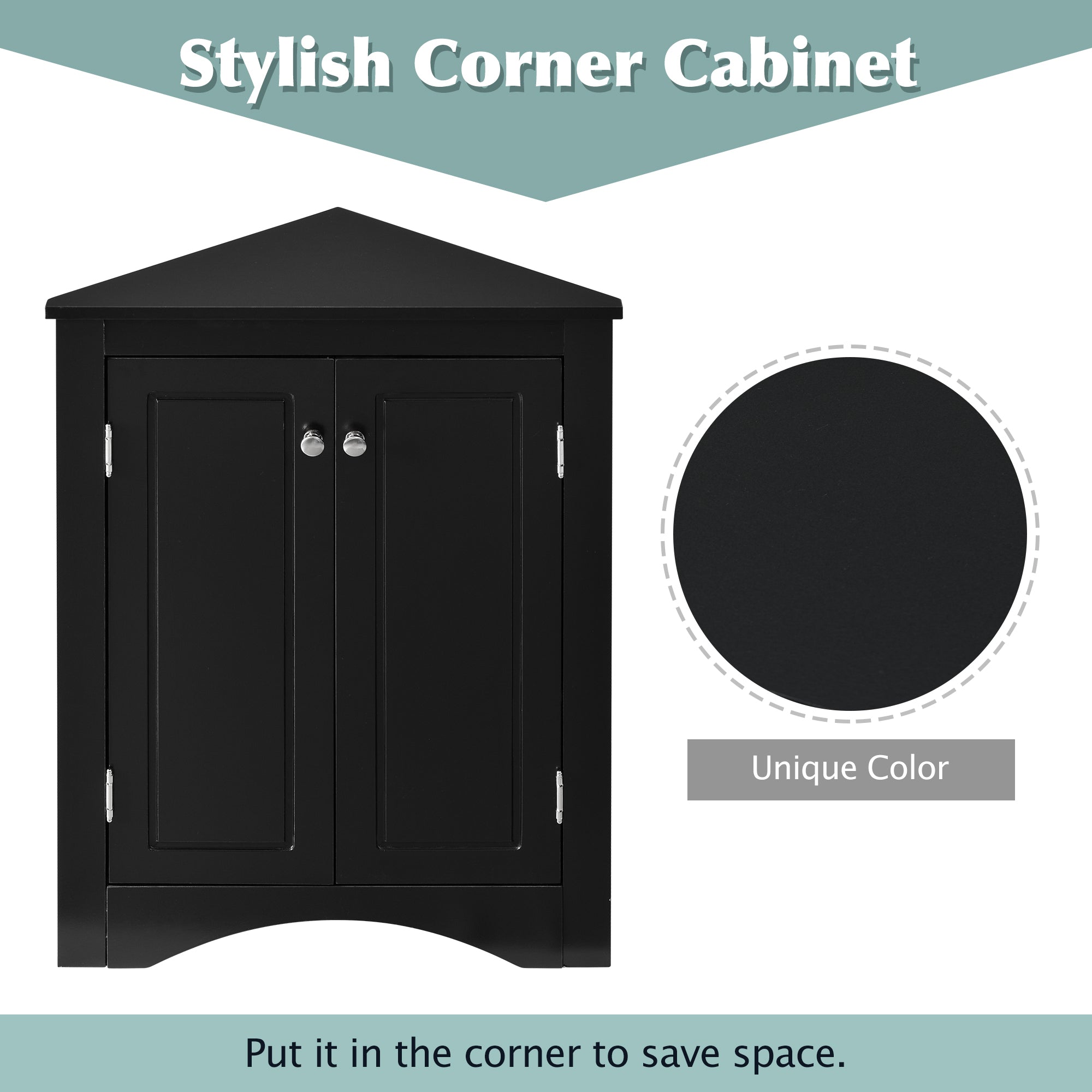 Black Triangle Bathroom Storage Cabinet with Adjustable Shelves