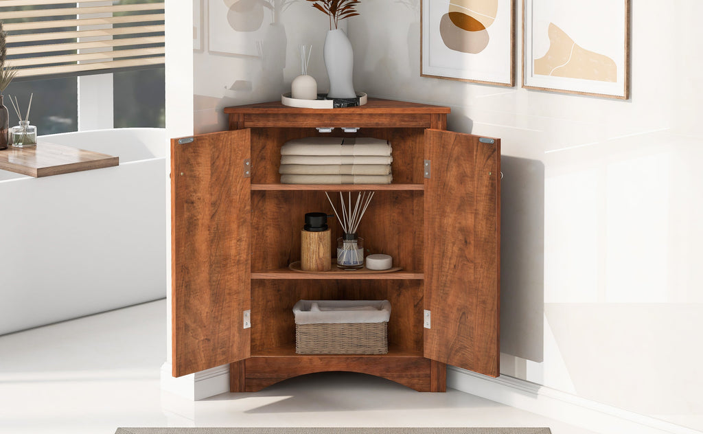 Brown Triangle Bathroom Storage Cabinet with Adjustable Shelves