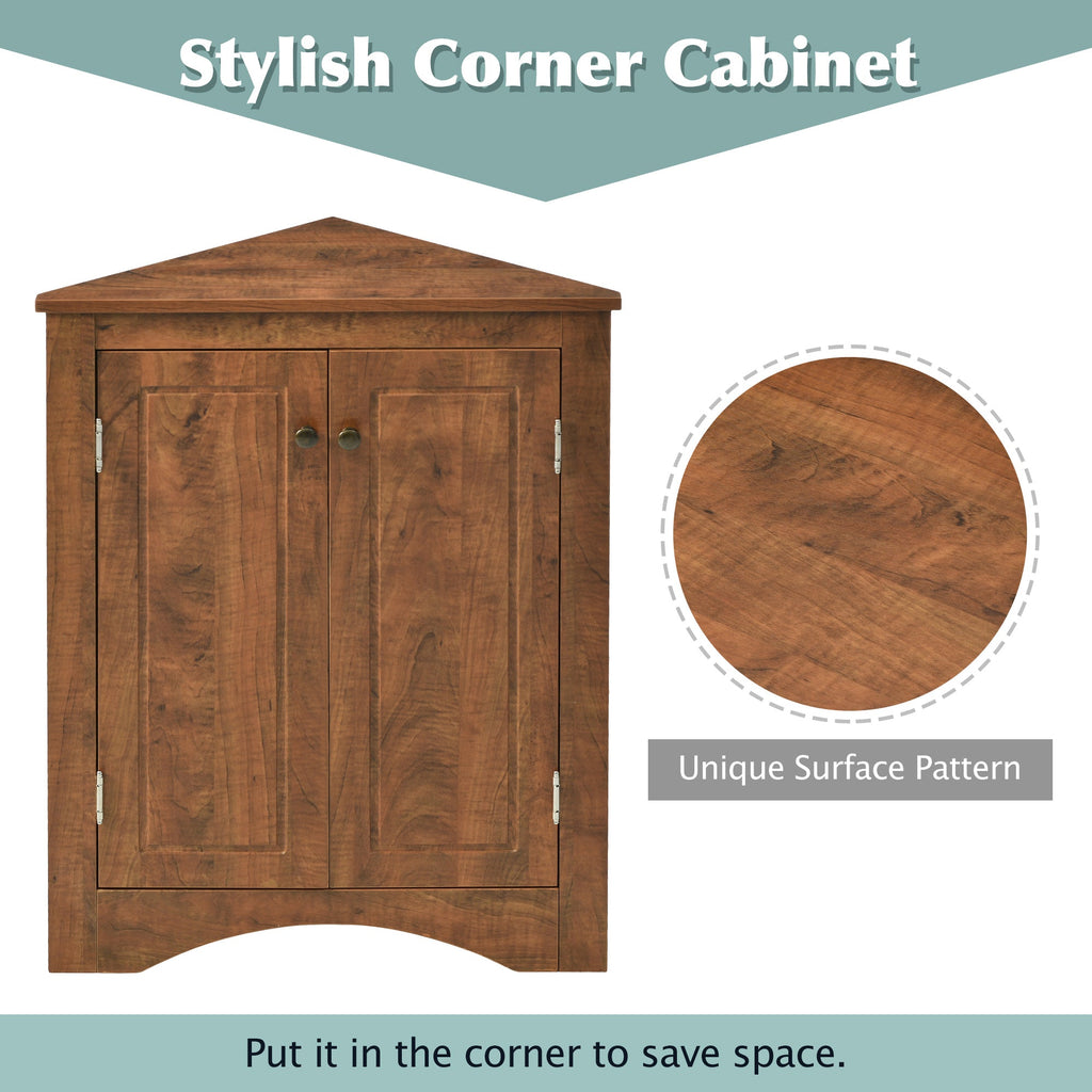 Brown Triangle Bathroom Storage Cabinet with Adjustable Shelves