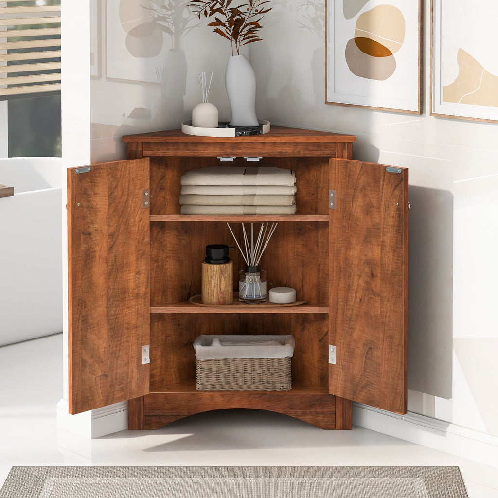 Brown Triangle Bathroom Storage Cabinet with Adjustable Shelves