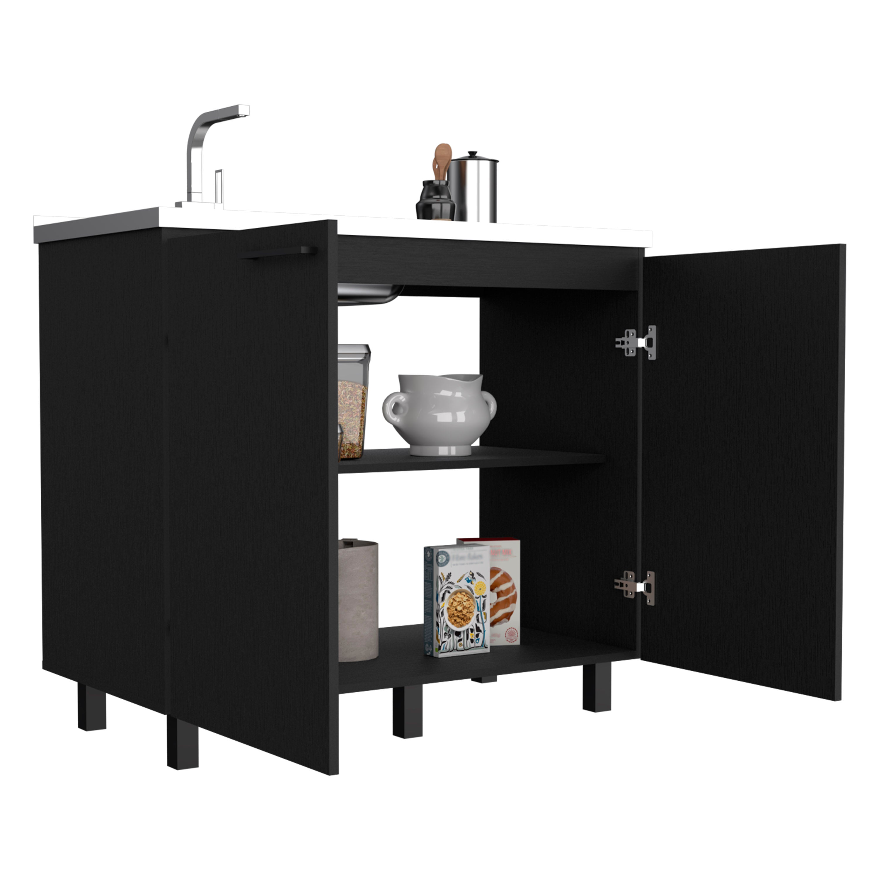 Napoles 2 Utility Sink with Cabinet, Stainless Steel Countertop, Interior Shelf - Wenge
