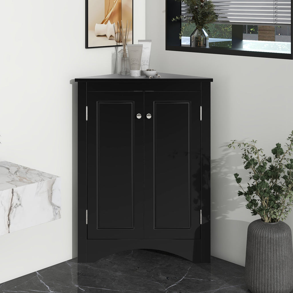 Black Triangle Bathroom Storage Cabinet with Adjustable Shelves