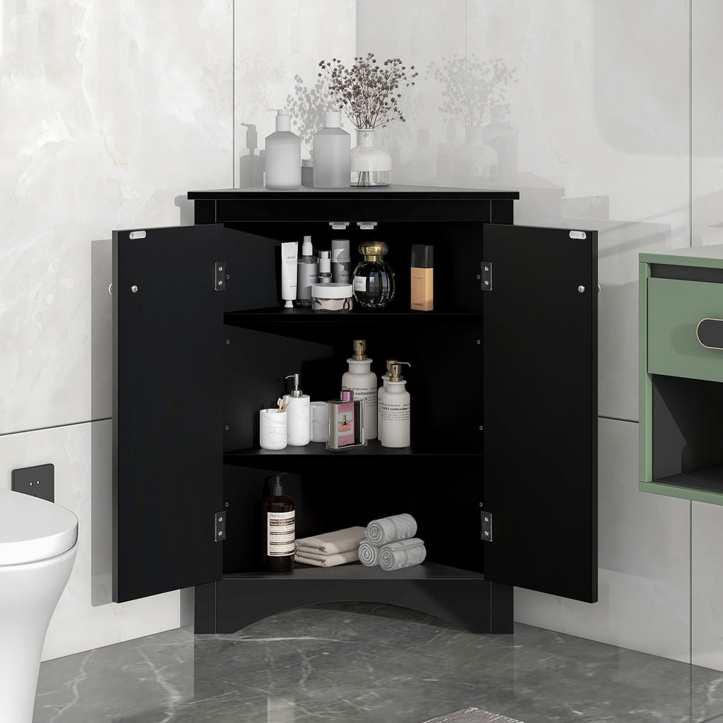 Black Triangle Bathroom Storage Cabinet with Adjustable Shelves