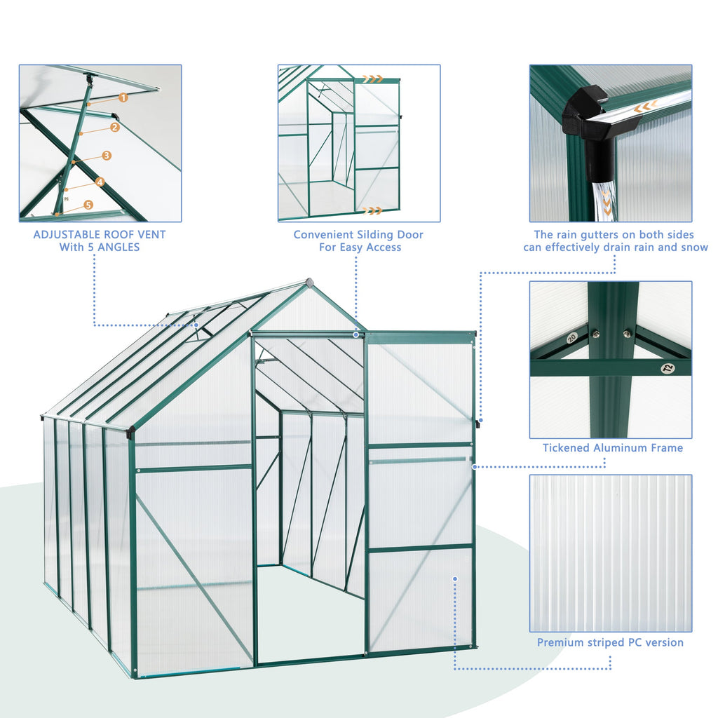 6X10FT Polycarbonate Greenhouse with Raised Base