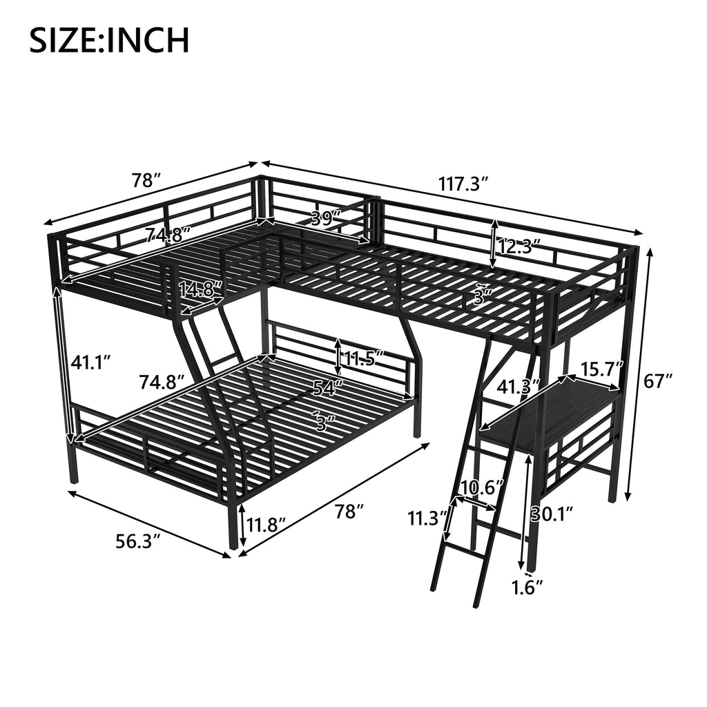 Twin over Full Bunk Bed with Loft Bed and Desk