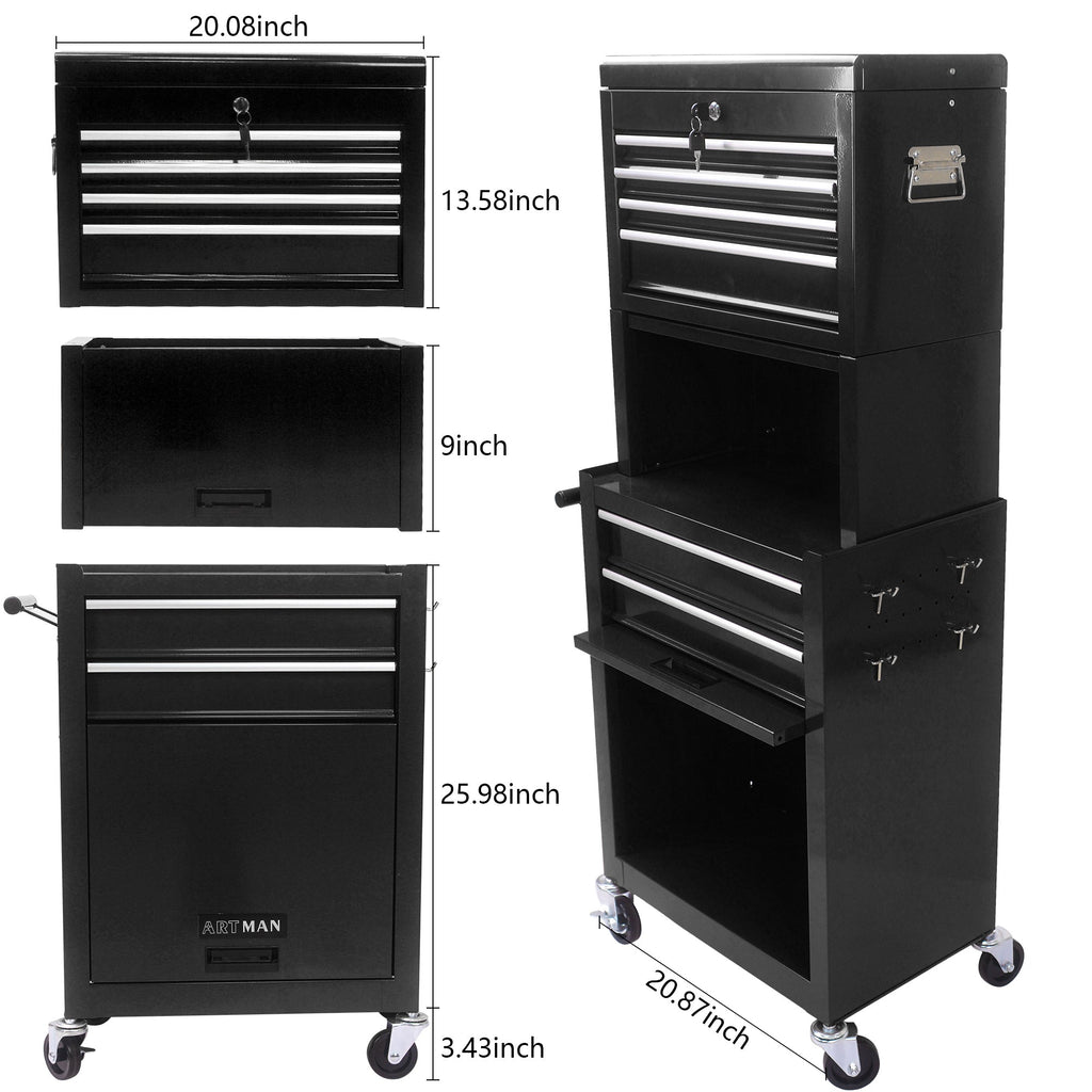 Tool Cabinet on Wheels - 6-Drawer Lockable Rolling Tool Chest