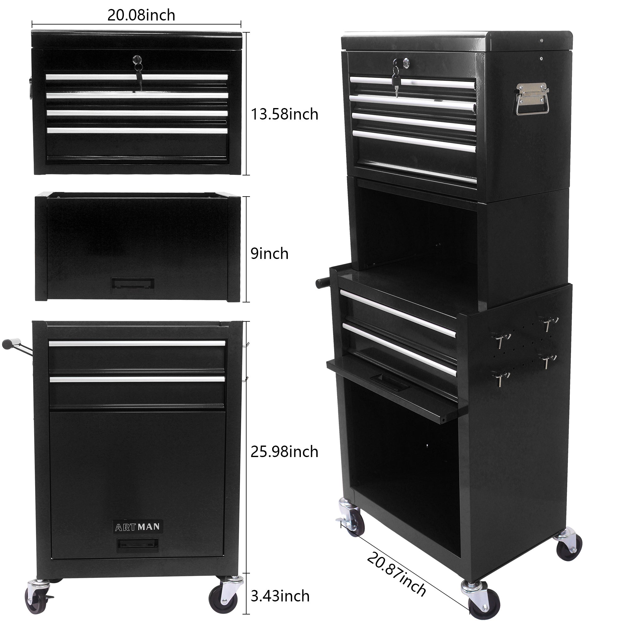Tool Cabinet on Wheels - 6-Drawer Lockable Rolling Tool Chest