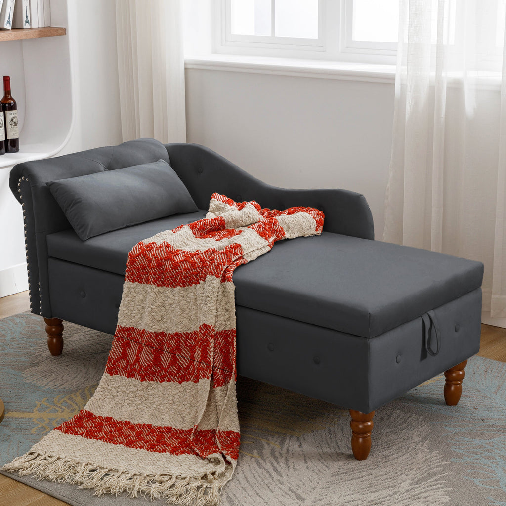 Black Chaise Lounge Indoor with Storage & Pillow