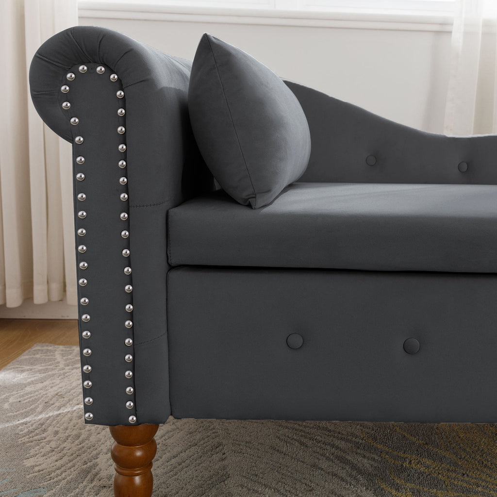 Black Chaise Lounge Indoor with Storage & Pillow