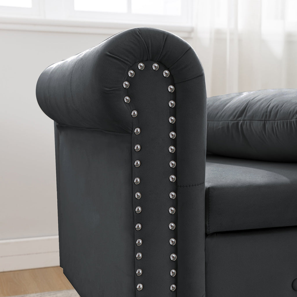 Black Chaise Lounge Indoor with Storage & Pillow