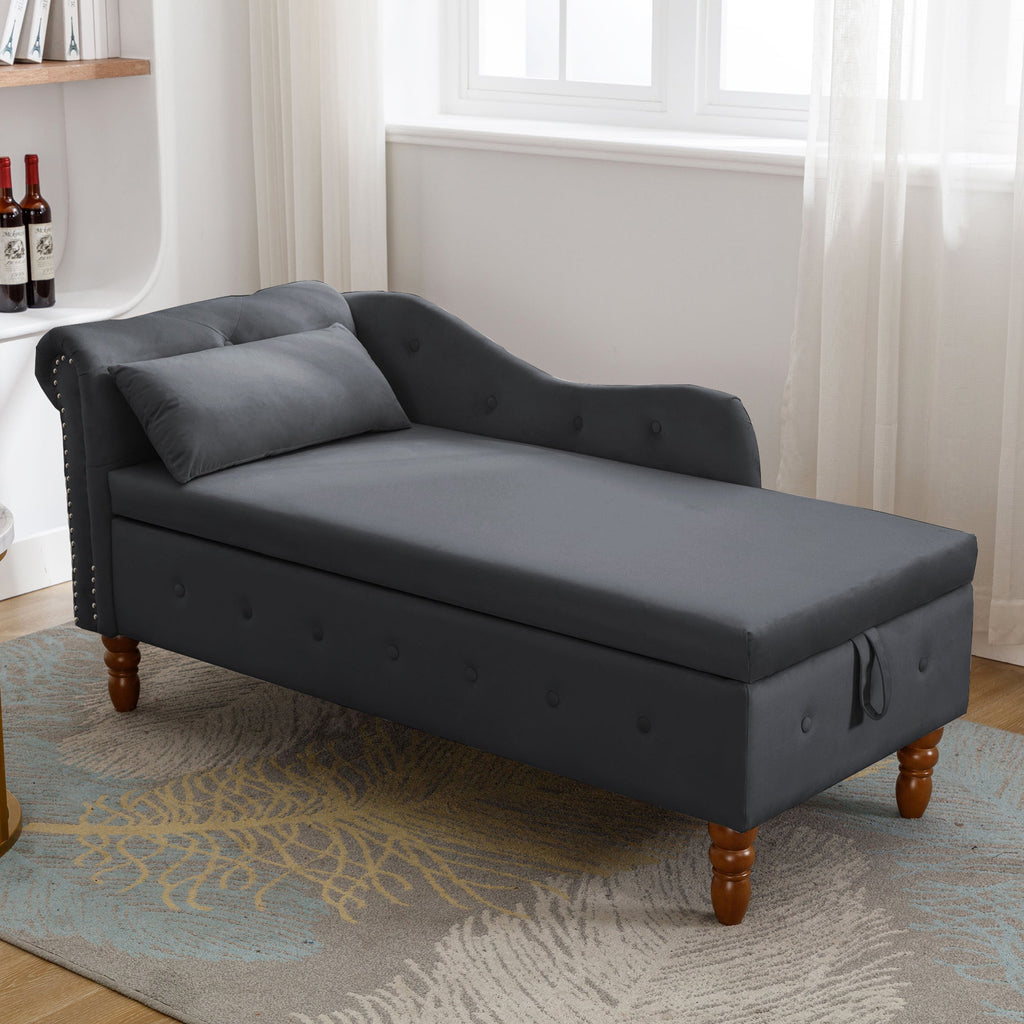 Black Chaise Lounge Indoor with Storage & Pillow
