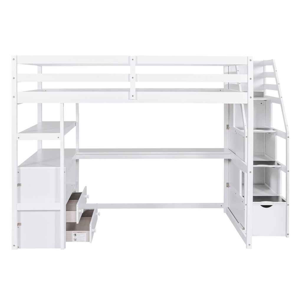 Full Size Loft Bed with Desk and Shelves