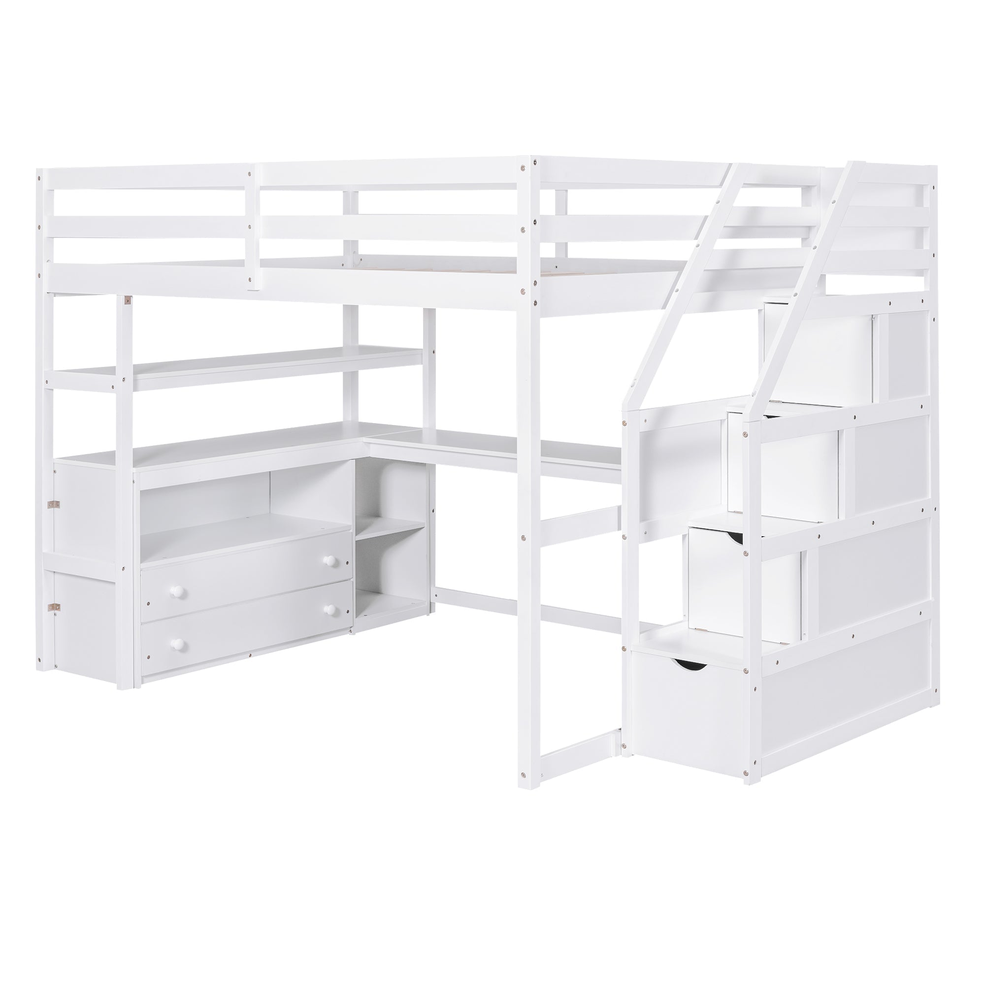 Full Size Loft Bed with Desk and Shelves