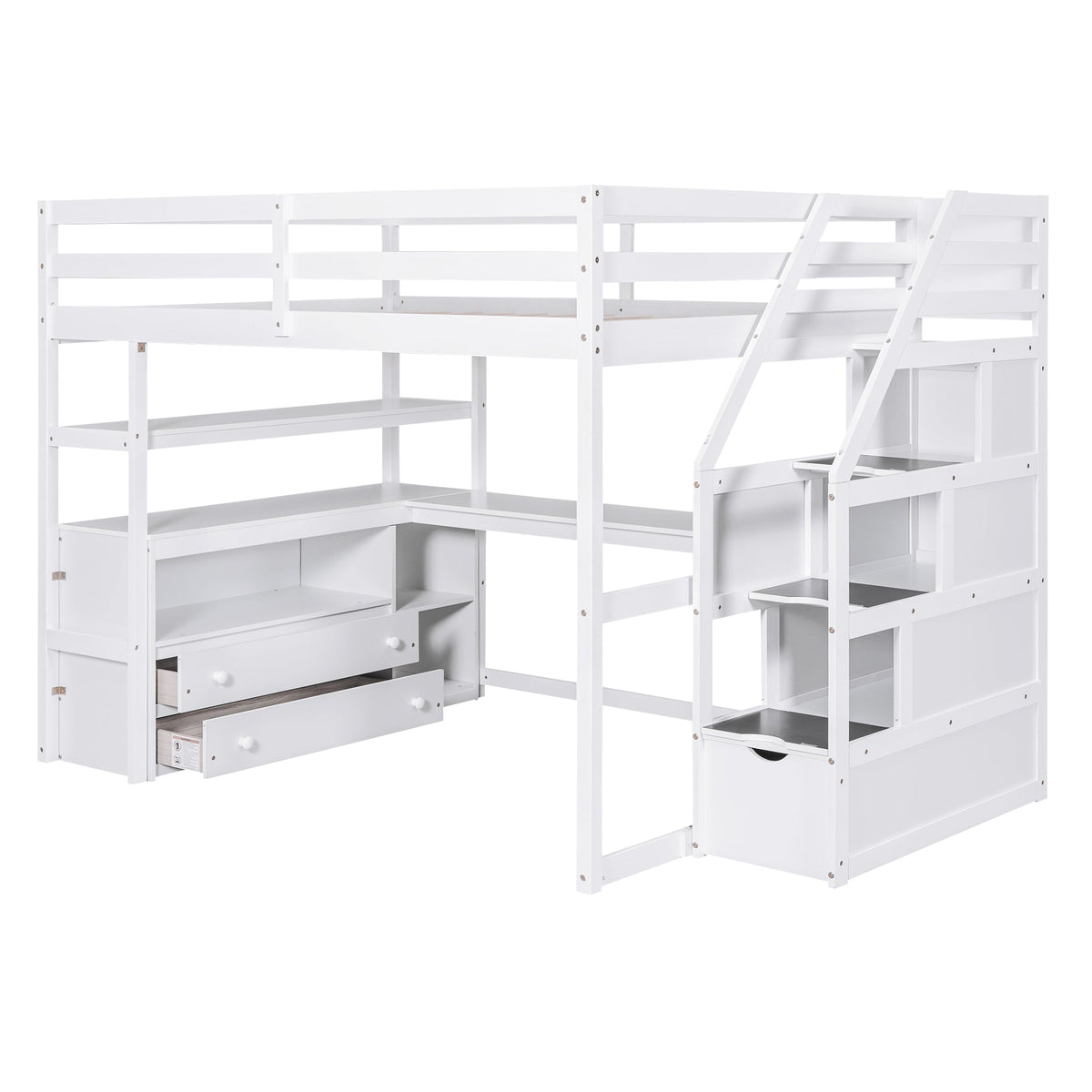 Full Size Loft Bed with Desk and Shelves