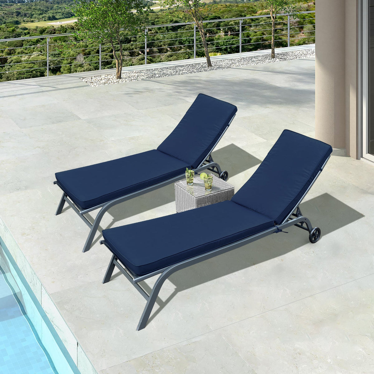 2PCS Set Outdoor Lounge Chair Cushion Replacement - Navy