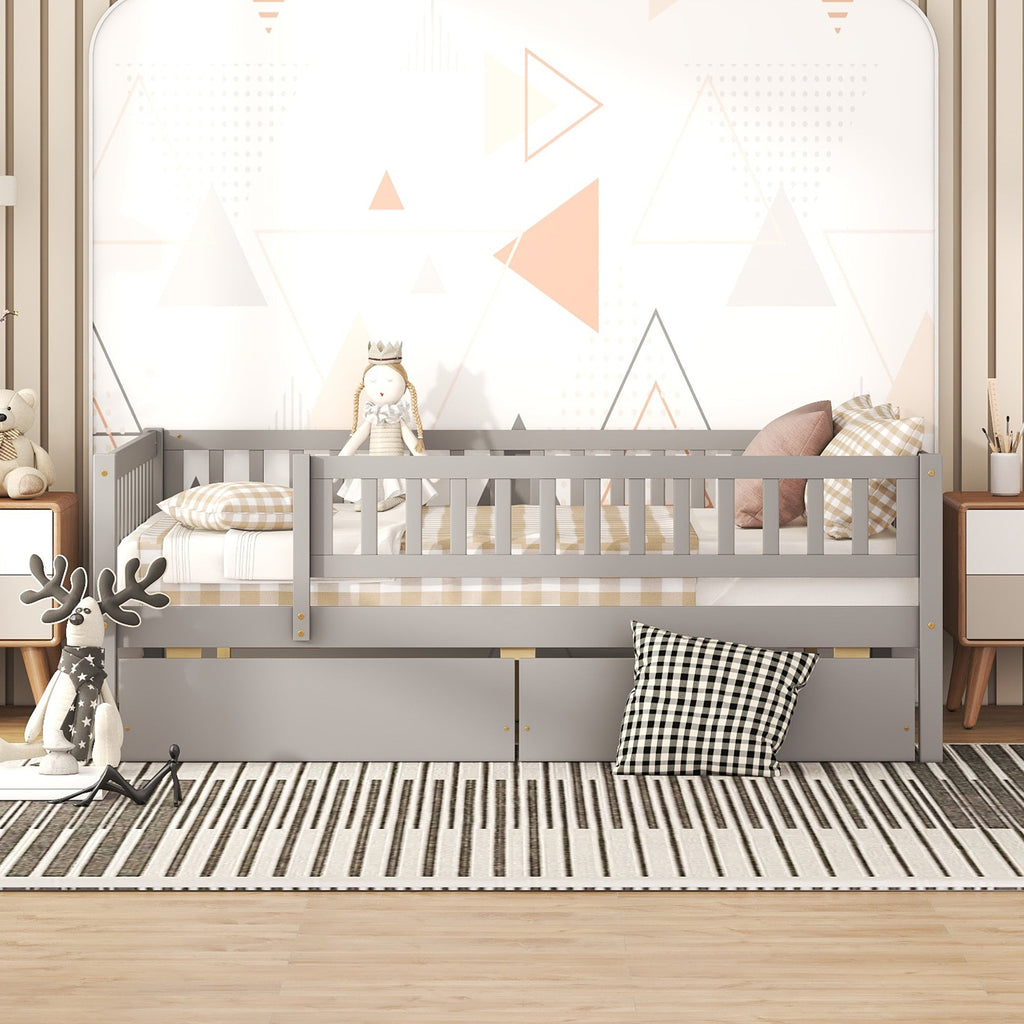 Full Size Daybed Wood Bed with Two Drawers