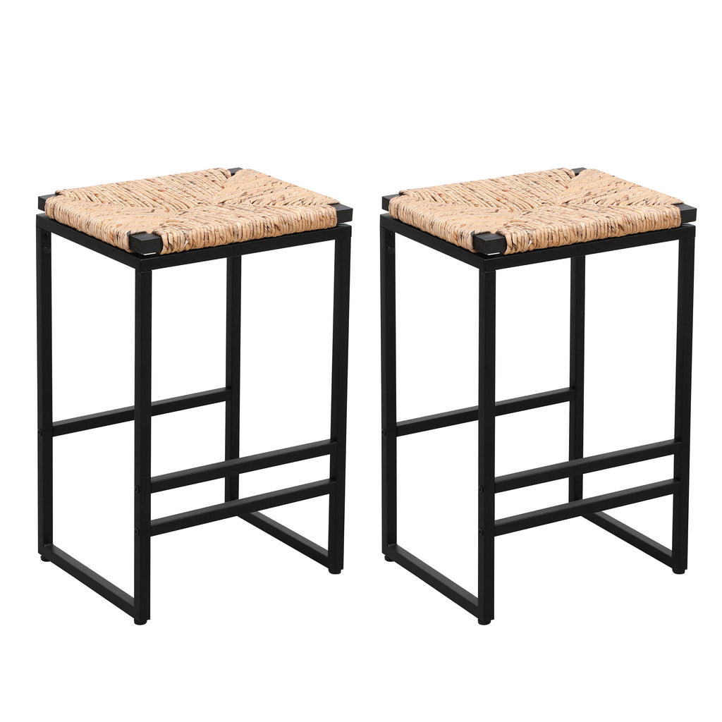 Set of 2 Water Hyacinth Woven Bar Stools for Kitchen Counter